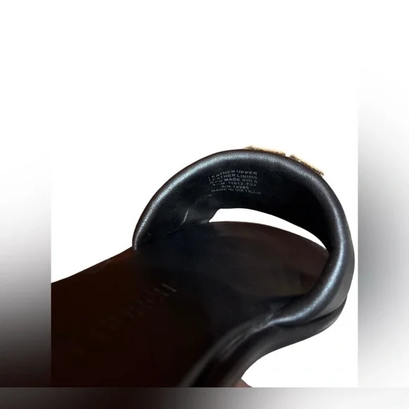 Tory Burch Double T Sport Slides Black Slides with Gold Emblem - Picture 7 of 12